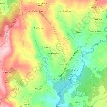 Mappa topografica Vilar Forcarei, altitudine, rilievo
