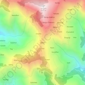 Mappa topografica Dalash, altitudine, rilievo