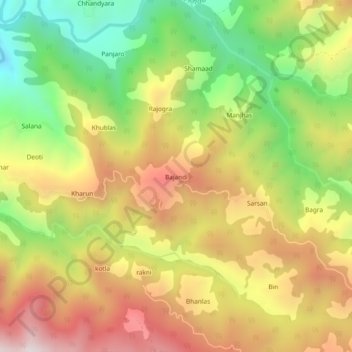 Mappa topografica Bajandi, altitudine, rilievo