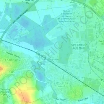 Mappa topografica Les Marais de Courcelles, altitudine, rilievo