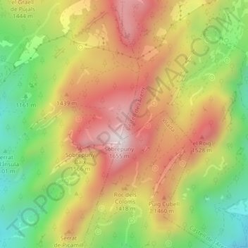 Mappa topografica Collet del Faig, altitudine, rilievo
