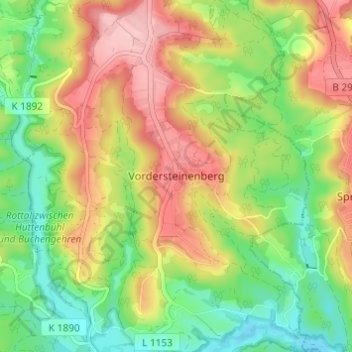Mappa topografica Vordersteinenberg, altitudine, rilievo