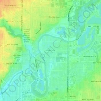 Mappa topografica Ravenswood, altitudine, rilievo