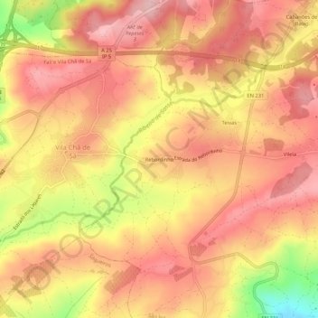 Mappa topografica Rebordinho, altitudine, rilievo