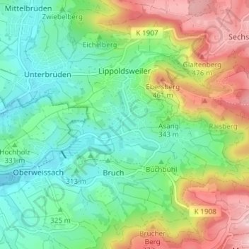 Mappa topografica Hohnweiler, altitudine, rilievo