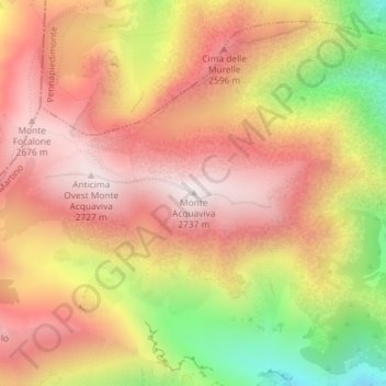 Mappa topografica Monte Acquaviva, altitudine, rilievo