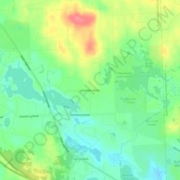 Mappa topografica Jossman Acres, altitudine, rilievo