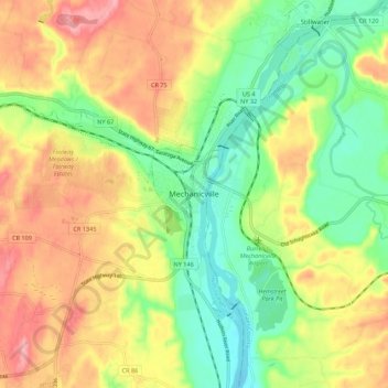 Mappa topografica Mechanicville, altitudine, rilievo