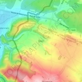 Mappa topografica Dion, altitudine, rilievo