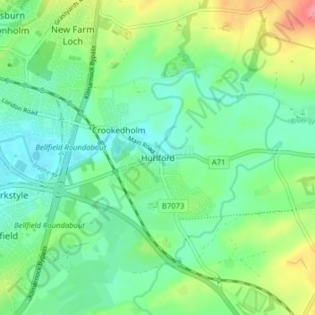 Mappa topografica Hurlford, altitudine, rilievo