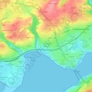 Mappa topografica Coatanguy, altitudine, rilievo