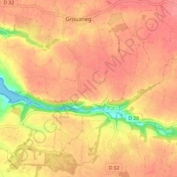 Mappa topografica Kerhuel, altitudine, rilievo