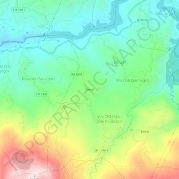 Mappa topografica Barral, altitudine, rilievo