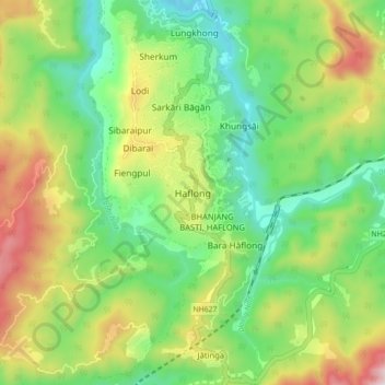Mappa topografica Haflong, altitudine, rilievo