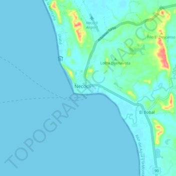 Mappa topografica Necoclí, altitudine, rilievo