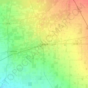 Mappa topografica Hanford, altitudine, rilievo