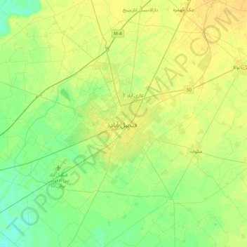 Mappa topografica Faisalabad, altitudine, rilievo