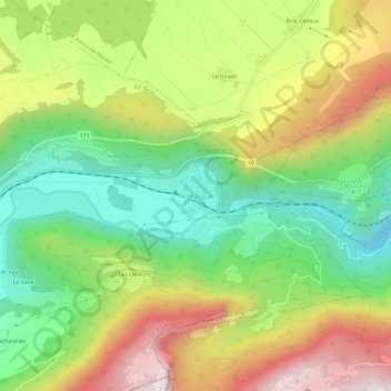Mappa topografica Noiraigue, altitudine, rilievo