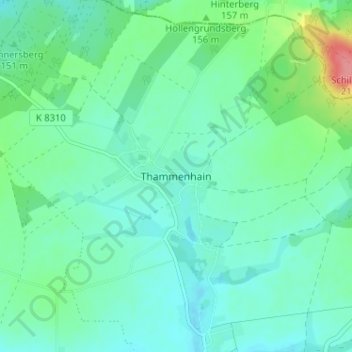 Mappa topografica Thammenhain, altitudine, rilievo