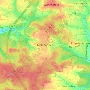 Mappa topografica Matzenbach, altitudine, rilievo