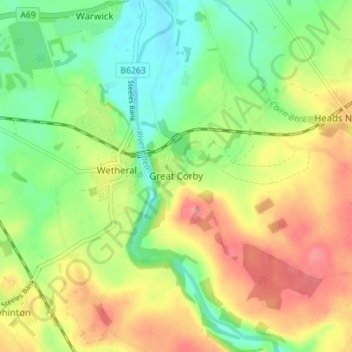 Mappa topografica Great Corby, altitudine, rilievo