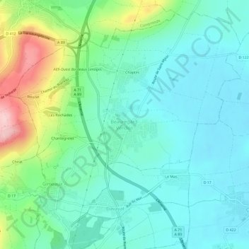 Mappa topografica Beauregard-Vendon, altitudine, rilievo