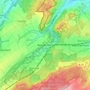 Mappa topografica Roggendorf, altitudine, rilievo