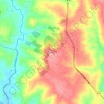 Mappa topografica Mavuria, altitudine, rilievo