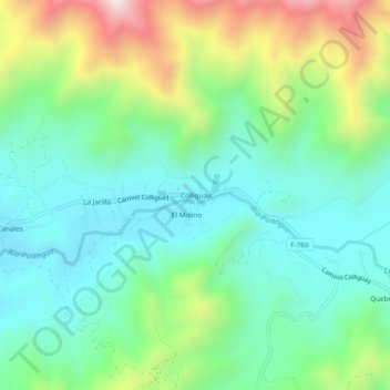 Mappa topografica Colliguay, altitudine, rilievo