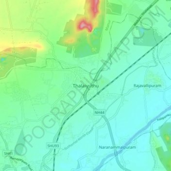 Mappa topografica Thalaiyuthu, altitudine, rilievo
