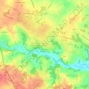 Mappa topografica La Poste de Gesvres, altitudine, rilievo