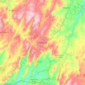 Mappa topografica Trancoso, altitudine, rilievo