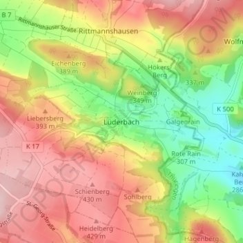 Mappa topografica Lüderbach, altitudine, rilievo