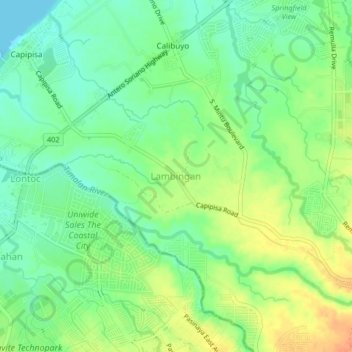 Mappa topografica Lambingan, altitudine, rilievo