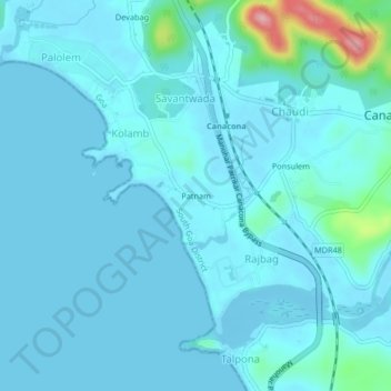Mappa topografica Patnam, altitudine, rilievo