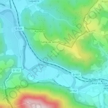 Mappa topografica Carté, altitudine, rilievo