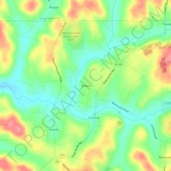 Mappa topografica United, altitudine, rilievo