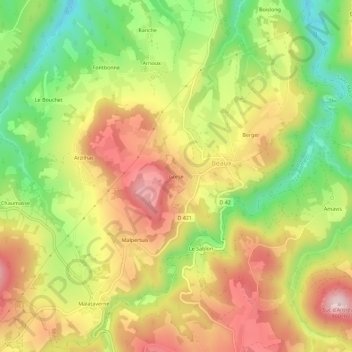 Mappa topografica Gorse, altitudine, rilievo