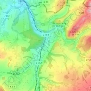 Mappa topografica Rickbruch, altitudine, rilievo