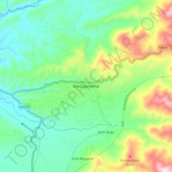 Mappa topografica Medziphema, altitudine, rilievo