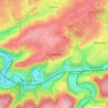 Mappa topografica Cornesse, altitudine, rilievo