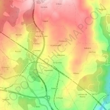 Mappa topografica Canedo, altitudine, rilievo