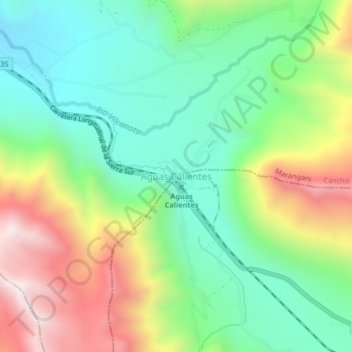 Mappa topografica Aguas Calientes, altitudine, rilievo