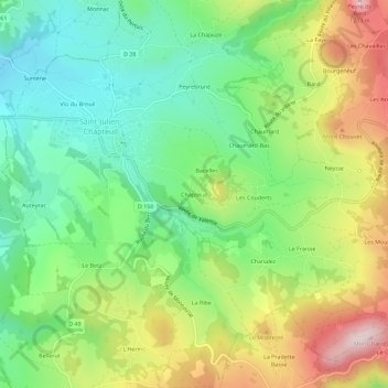 Mappa topografica Chapteuil, altitudine, rilievo