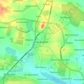 Mappa topografica Devanahalli, altitudine, rilievo