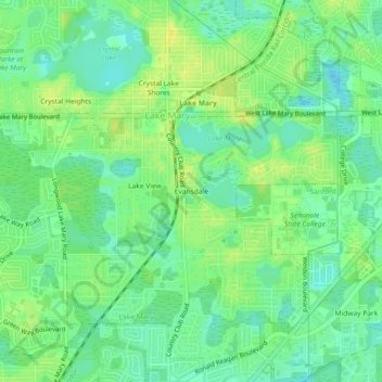 Mappa topografica Evansdale, altitudine, rilievo