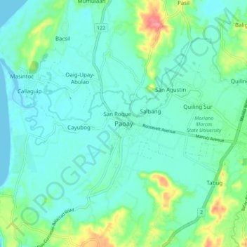 Mappa topografica Paoay, altitudine, rilievo