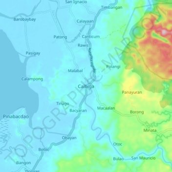 Mappa topografica Calbiga, altitudine, rilievo