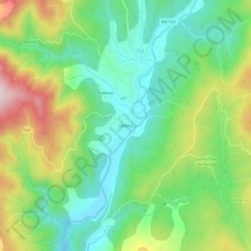 Mappa topografica Oliveira, altitudine, rilievo