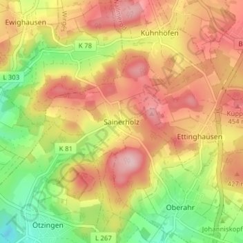 Mappa topografica Sainerholz, altitudine, rilievo